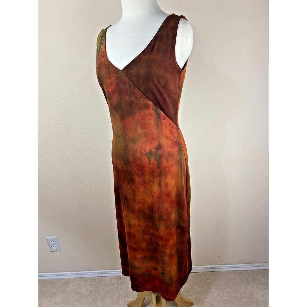 ABS Allen Schwartz Tie Dye Earth Tone Studded Midi Bodycon Dress M